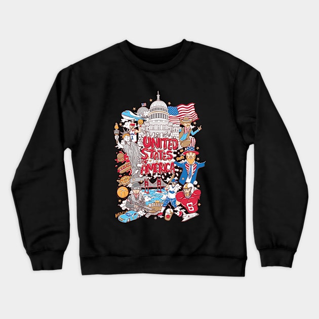 United States Of America Cartoon Crewneck Sweatshirt by Mako Design 